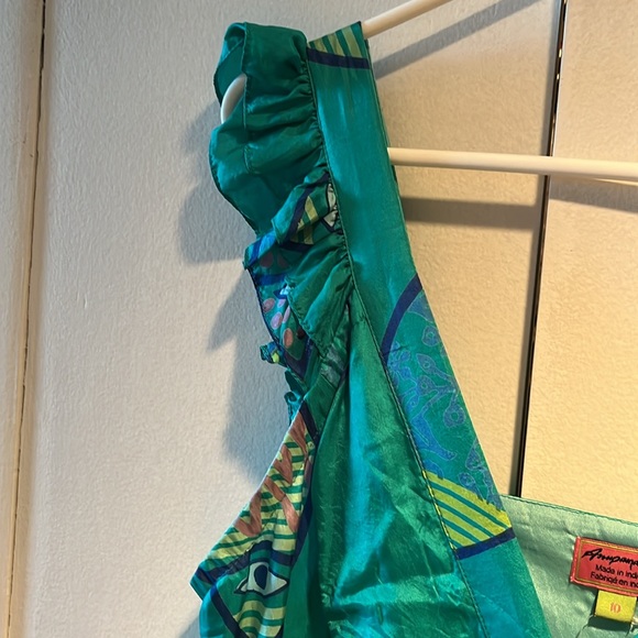 Silk Blue/Green Fish Print Maxi Dress. - Picture 4 of 8
